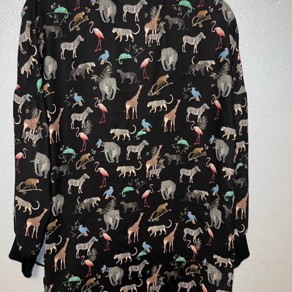 Zara Black Blouse with Multicolor Animal Print - Picture 6 of 6